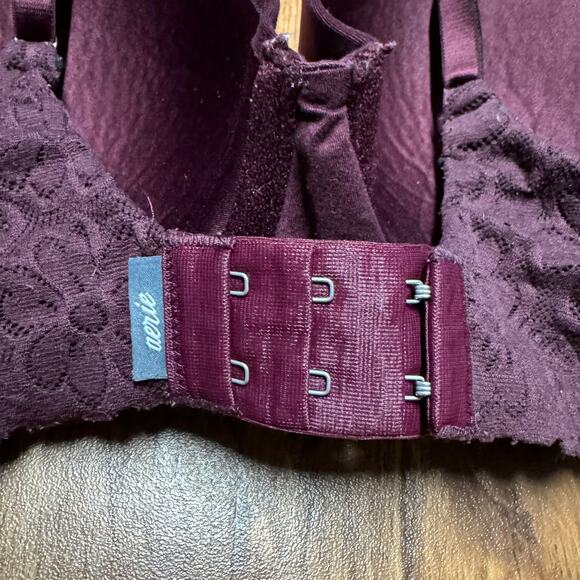 Aerie Sunnie Push Up Bra Size 34D Maroon Dark Cherry Red Lace Underwire - Picture 4 of 6